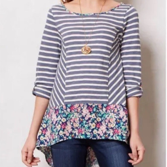 Postmark Striped Floral Hi Low Long Sleeve - Picture 2 of 6